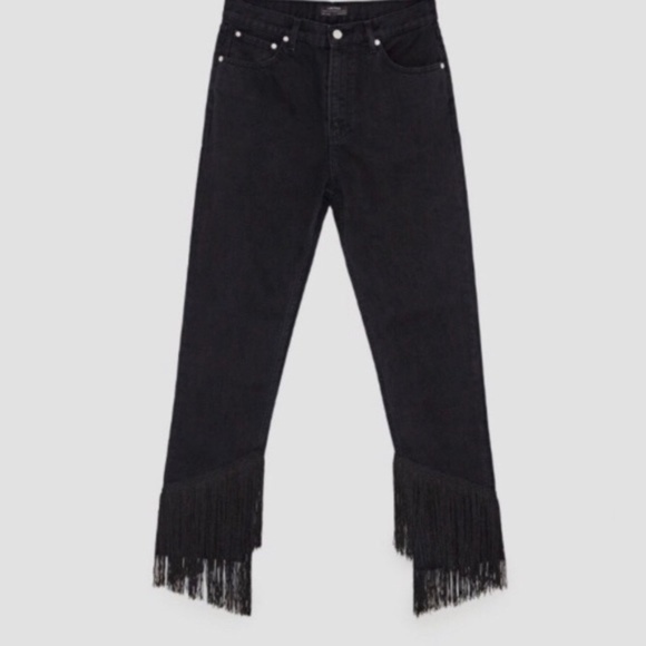LAST PAIR!! ZARA WOMAN HIGH RISE FRINGED JEANS - Picture 3 of 8